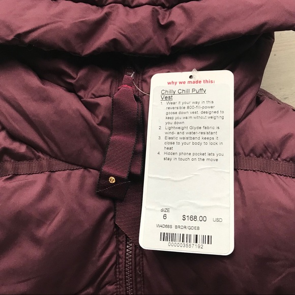 NWT Lululemon Chilly Chill Down Vest - Picture 2 of 6